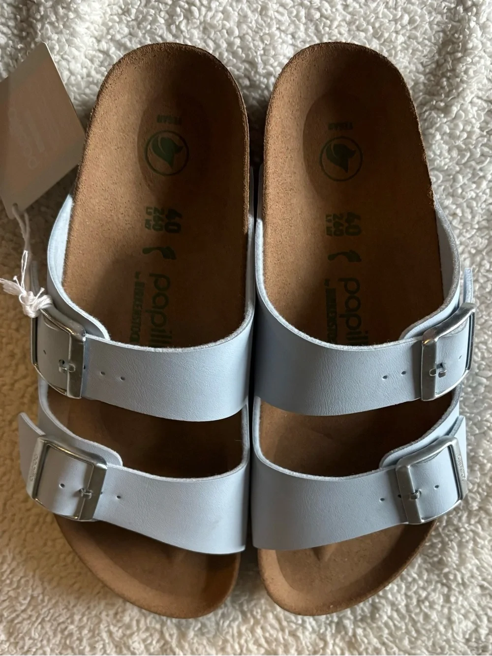 Papillio by BirkenstockTwo-Buckle Cork Footbed Sandal in baby blue size 40